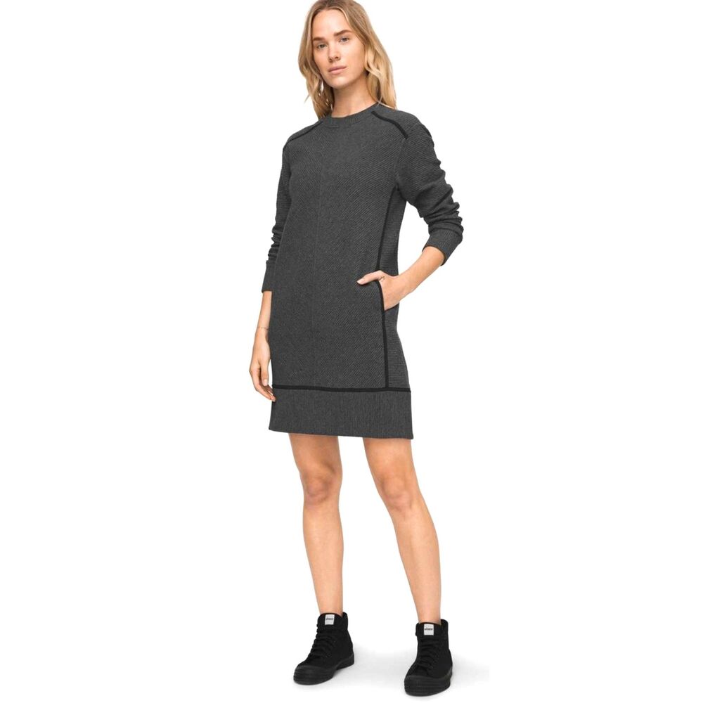 Lululemon On Repeat Dress Removable Cowl Neck SZ 4 Dk Grey Black Warm